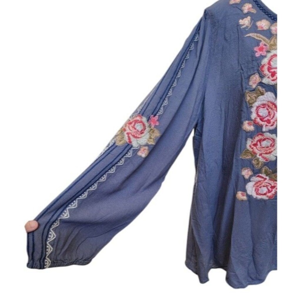 Andree by Unit Embroidered Boho Blouse Tassel Tie Size XL - Picture 3 of 8